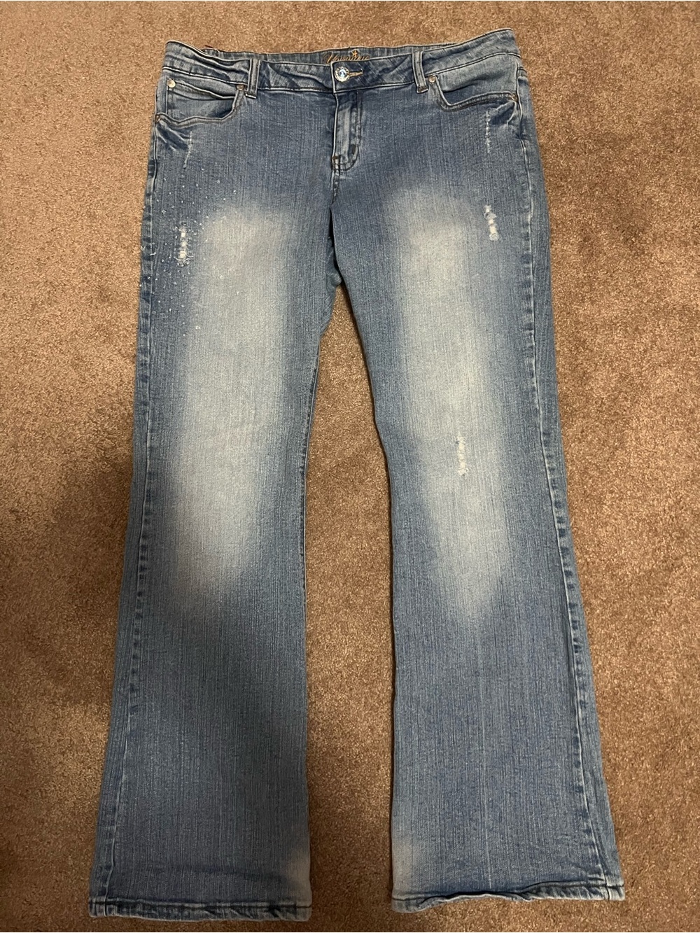 Younique Light Blue Flare Jeans with Faded Distress